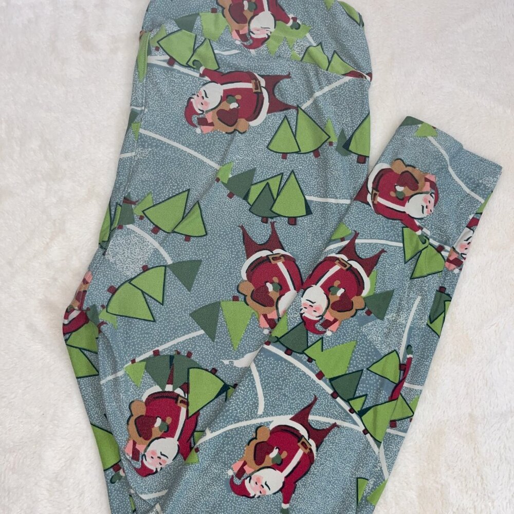 LulaRoe Tall & Curvy Leggings - Santa/Trees